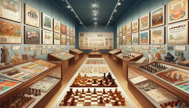 さまざまなボードゲームを展示した博物館をイメージした空間