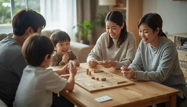 家族で楽しめる初心者向けカードゲームを遊ぶ様子