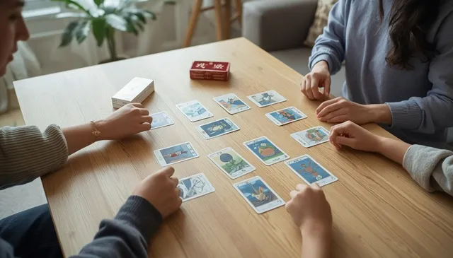 初心者向けカードゲームをテーブルで楽しむ様子