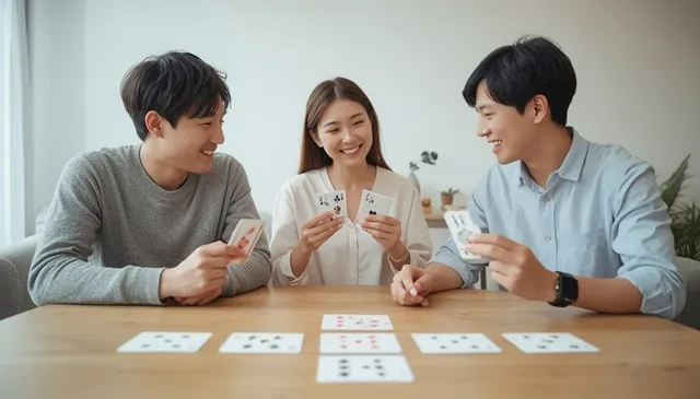 ボードゲーム初心者の3人がカードゲームを選ぶ様子